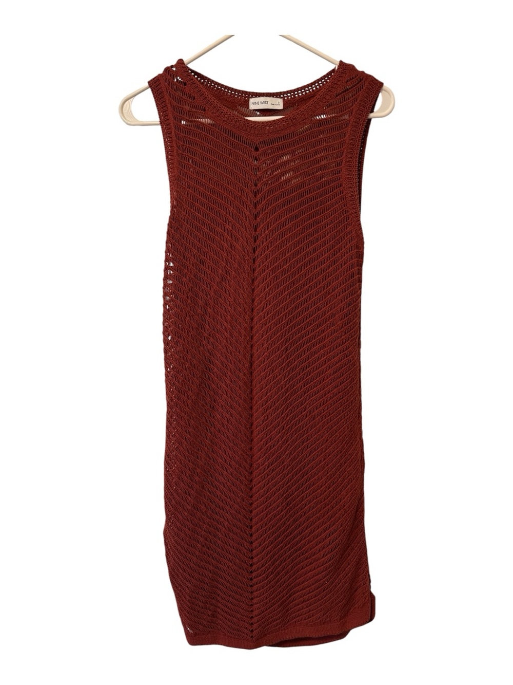 Nine West Rust Open-Knit Sleeveless Midi Lined Dress Beach Cover Up Size Small